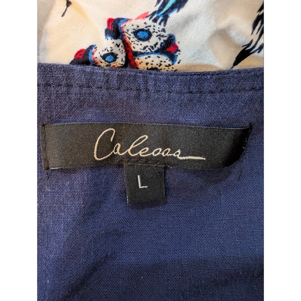 Caleasa Navy Blue Embroidered V-Neck Ikat Floral Boho Tunic Top Large - Picture 16 of 16